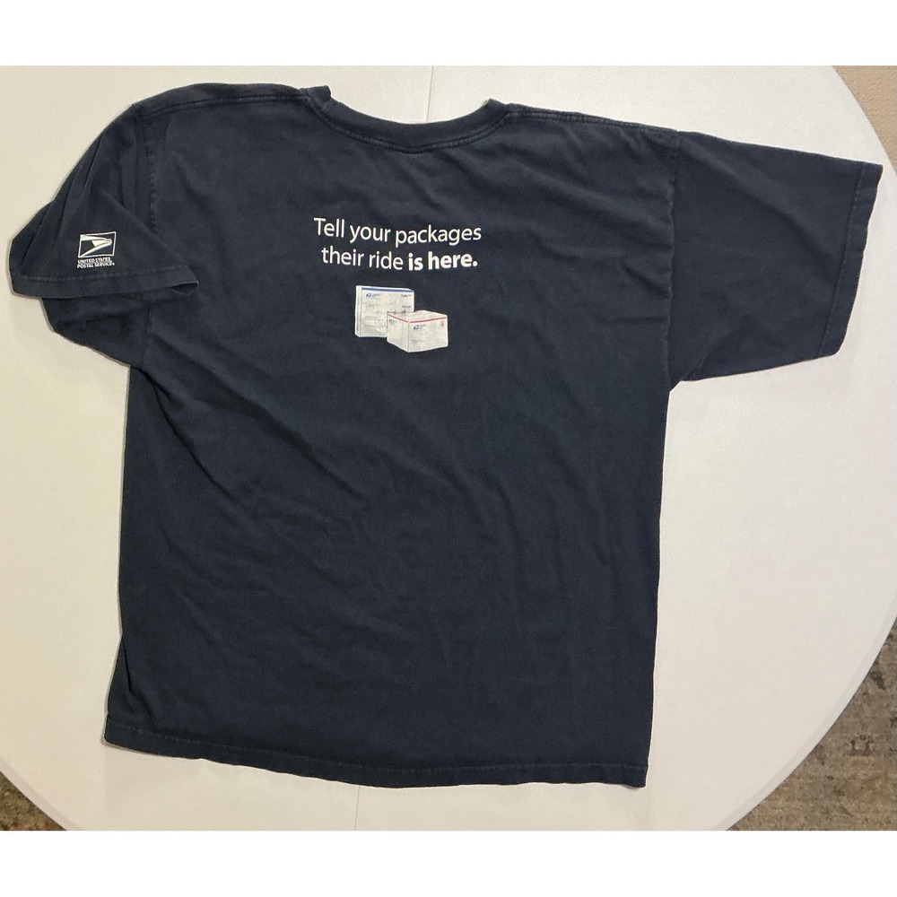 VTG USA Made USPS Single Stitch Double Side Sleeve Hit T-Shirt Navy Mens 2XL‎